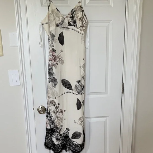 lace slip sleep dress 100% Mulberry Silk Nightgown Lace Trim Chemise with Side Slit main image 1